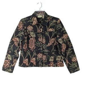 M Vintage 90s BLASSPORT Cropped Jacket Tapestry Floral Print Lined Boxy Bohemian